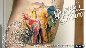 Watercolor elephant tattoo on upper back designs for women. Elefantes Aquarela Danny Tattoo Elephants Watercolor Tattoo Timelapse Youtube