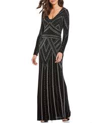 Black And Silver Gown With Sleeves Marina Long Sleeve Geometric Glitter Gown In 2020 Formal Dresses For Women Gowns Evening Dresses