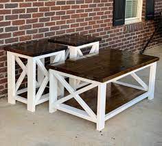 Use a miter saw to cut the wood that will act as cross/support pieces for your table top and then for your lower shelf. Farmhouse Coffee Table End Table Set Etsy
