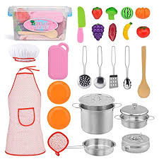 Hot promotions in kids stainless steel kitchen set toy on aliexpress if you're still in two minds about kids stainless steel kitchen set toy and are thinking about choosing a similar product, aliexpress is a great place to compare prices and sellers. Buy Exqline Kitchen Pretend Play Accessories Kitchen Toy Cookware Set Stainless Steel Cookware Pots And Pans Apron And Chef Hat Cooking Utensils Cut Vegetable Play Accessories For Kids Toddlers Online In India