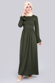 Drape Volan Kol Tesettur Elbise Haki Urun Kodu Lrj6098 54 90 Tl Musluman Modasi The Dress Elbise