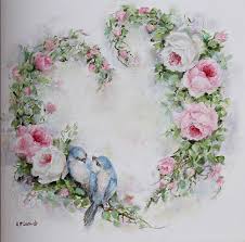 Bird Roses Heart Wreath Rose Painting Painting Flower Art