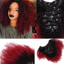 Follow us on instagram @ teeze_haven. T1b Red Ombre Clip In Human Hair Extensions Afro Kinky Curly For Black Women Two Tone Brazilian Virgin Hair Clip Ins 100g Hair Extensions For White Females Hair Extensions For White Hair