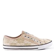 Tennis femme de la marque natural world modèle 120. Tennis Femme Sans Lacet En Dentelle Beige Dore