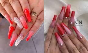Pink medium coffin with black boarder. 23 Most Beautiful Red Ombre Nails And Ideas Stayglam