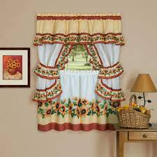Achim Black Eyed Susan Spice Polyester Light Filtering Rod Pocket Cottage Curtain Set 57 In W X 36 In L Bscs36sp12 The Home Depot Kitchen Curtains Cottage Curtains Sweet Home Collection