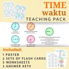 Time In Indonesian Poster Flash Cards Worksheets Answer Keys Jam Waktu Teaching Packs Flashcards Teaching