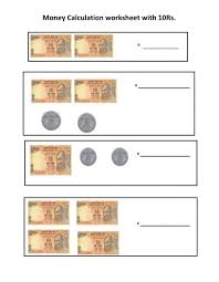 These worksheets allow kids to practice making change from a starting amount of money. Money Calculating 10 Rs Notes And 1 Re Coins Worksheet