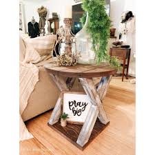 Round Farmhouse X End Table Farmhouse End Table X End Table Round Side Table Round End Table Round Table In 2020 Farmhouse End Tables Side Table Decor Table Decor Living Room