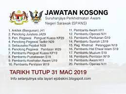 Pelbagai jawatan kosong ditawarkan di negeri sarawak ~ kekosongan jawatan yang ditawarkan di pelbagai lokasi seluruh negeri (tertakluk kepada tarikh tutup setiap jawatan) kepada mereka yang berminat untuk memohon jawatan kosong terkini yang diiklankan di portal rasmi jawatan malaysia. Jawatan Kosong Suruhanjaya Perkhidmatan Awam Negeri Sarawak Spans Mac 2019