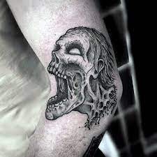 Elbow Zombie Tattoo On Gentleman With Black Ink Zombie Tattoos Zombie Tattoo Tattoos