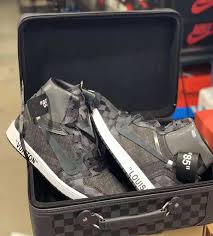 Louis Vuitton X Off White X Air Jordan 1 Custom Off White X Air Jordan 1 Louis Vuitton Damier Grey Black Nike Casual Shoes Womens Fashion Shoes Sneakers Air Jordans