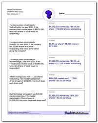 Market Capitalization Worksheets With Problems To Calculate Market Capitalization S Addition Word Problems Multiplication Word Problems Division Word Problems