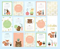 Doodle Calendario Animal 2020 Conjunto Com Rena Raposa Esquilo Sorvete Para Criancas Kids Calendar Diy Calendar Cute Calendar