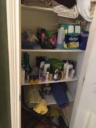 Use organizers on the backs of the i did not know where or how to start organizing the space. Easy Bathroom Closet Organization On A Budget Frugally Blonde