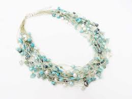 Green gems may have blue or yellow secondary hues present. Light Blue Green Stone Necklace With Freshwater Pearl Crystal On Silk Thread Multi Strands Necklace Amazonite Chips White Black Handmade By Discovered