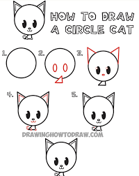 How To Draw A Cute Cartoon Cat Step By Step Circle Cat For Beginners Easy Animal Drawings Cartoon Drawings Of Animals Animal Drawings