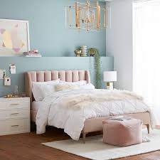 Upholstered bed with footboard storage trunks. Avalon Channel Stitch Upholstered Bed Teen Bed Pottery Barn Teen