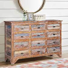 Solid wood dresser vintage style handmade of reclaimed teak wood from demolished old houses in central java, indonesia. Kevil Handpainted Distressed Reclaimed Wood Dresser With 12 Drawer