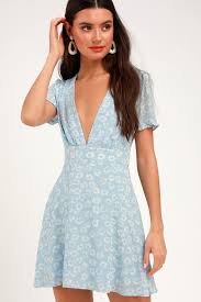 Garden Explorer Light Blue Floral Print Mini Dress Mini Dress Printed Mini Dress Blue Mini Dress