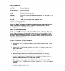 This free finance manager job description sample template can help you attract an innovative and experienced finance manager to your company. Financial Assistant Job Description Template 9 Free Word Pdf Format Download Free Premium Templates