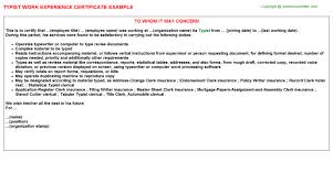 I need the certificates to apply for other jobs and other purposes. Typist Experience Certificate