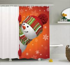 Ambesonne Christmas Shower Curtain Snowman Cute Christmas Shower Curtain Funny With Mittens And H Christmas Shower Curtains Christmas Shower Christmas Bathroom