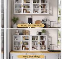 Amazon.com: NEWOWNDS 56" Kitchen Wall Cabinets,Display Wall ...