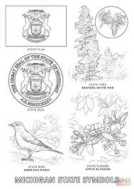 This is a coloring page that features a united states postage stamp that honors michigan statehood. Michigan State Symbols Flag Coloring Pages State Symbols Texas Symbols