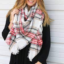 Red White Black Tartan Blanket Scarf Funky Monkey Fashion Accessories