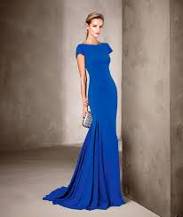 Exclusive Long Crepe Dress With A Mermaid Silhouette And Pretty Flaring At The Bottom The Bodice With Its Short Sleeves And Bateau Neckline Is Extremely Figu Evening Dresses Elegant Dresses Party