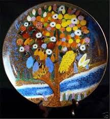 Harry Lieberman Tree Of Life Folk Art Porcelain Painting Plate Judaica Jewish Porcelain Painting Plates Folk Art