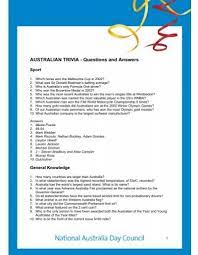 For each of the 10 questions, circle the letter that indicates the most correct answer. Australian Trivia Questions And Answers Australia Day