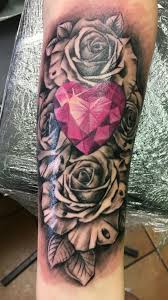 Rose and diamond tattoos on side rib. Rose Diamond Pink Tattoo Half Sleeve Tattoos Forearm Diamond Tattoos Elegant Tattoos