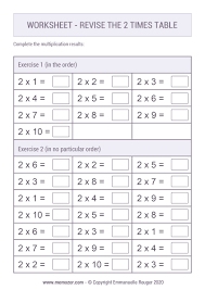 printable worksheet revise the 2 times table memozor