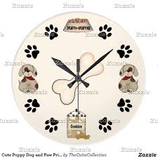 Cute Puppy Dogs Paw Prints And Bone Large Clock Zazzle Com Dog Groomer Gifts Dogs And Puppies Cute Puppies