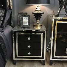 Madison Black Glass 3 Drawer Bedside Cabinet Lustrous Black Glass 3 Drawer Bedside Cabine Mirrored Bedroom Furniture Black Bedside Lamps Bedroom Night Stands