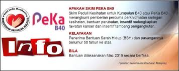 Jika ya, maka mereka layak untuk menerima pelbagai manfaat perkhidmatan kesihatan di bawah skim peduli kesihatan untuk kumpulan b40 (peka b40) yang akan mula dilaksanakan mac ini. Skim Peka B40 Malaysia Government Call Centre Facebook