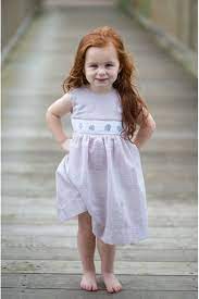 Carriage Boutique Baby Girls Seashell Dress Tan Pinstriped