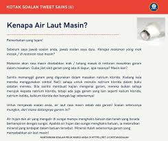 Siapa yang naro garem di laut!? Tweetsains On Twitter Admin Soalan No 6 Dari Smk Lohan Ranau Sabah Soalan Kenapa Air Laut Masin Jawapannya Kotaksoalan