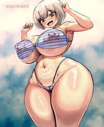 1girls alternate version available anime big breasts blue eyes  breasts chubby chubby female drawing fanart fang female female only  hourglass figure huge breasts large breasts looking at viewer magentapeel