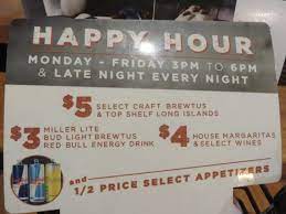 The drink specials during this time consist of 50 percent off drinks as well as $3.25 domestic tap beer, $3.50 wine and $4 long islands and margaritas. Happy Hour Drink And Appetizer Specials Picture Of Applebee S Grand Haven Tripadvisor