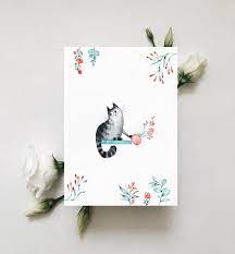 Cat Lover Gift Cat Painting Cat Decor Funny Cat Print Etsy In 2021 Christmas Drawing Cat Painting Cat Christmas Cards
