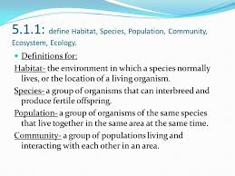 In ecology, the term habitat summarises the array of resources, physical and biotic factors that are present in an area, such as to support the survival and reproduction of a particular species. 5 1 Communities And Ecosystems Ppt Download