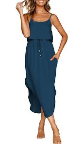 Zjct Adjustable Strappy Sundresses Blue In 2020 Midi Dress Casual Modest Dresses Casual Casual Dresses For Women