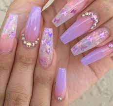 Purple Butterfly Nails Quinceanera Nails Short Square Acrylic Nails Swag Nails