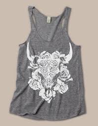 Womens Bull Buffalo Cow Skull Shirt Boho Desert Flower