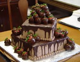 2 Tier Square Chocolate Cake With Chocolate Dipped Strawberries Chocolate Cake Pictures Happy Birthday Chocolate Cake Chocolate Strawberry Cake