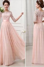 Half Long Sleeves Pink Lace Chiffon Bridesmaid Dress Wisebridal Com Lace Chiffon Bridesmaid Dress Long Sleeve Bridesmaid Dress Pink Bridesmaid Dresses