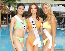 Maybe you would like to learn more about one of these? Nikita Anand Miss India Marisol Gonzalez Miss Mexico And Emmanuelle Chossat Miss France Miss Universe 2003 Swimsuit Group Cropped
